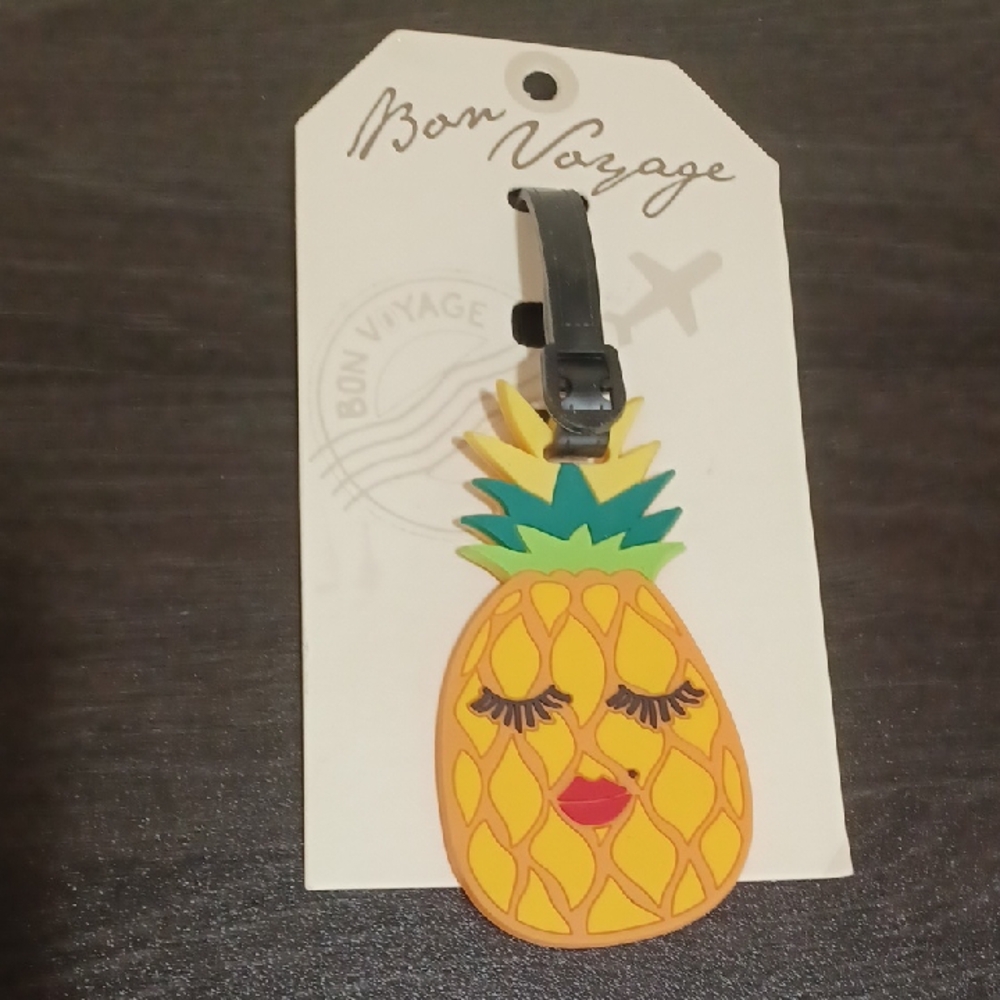 Bon Voyage Pineapple Luggage Tag - Yellow